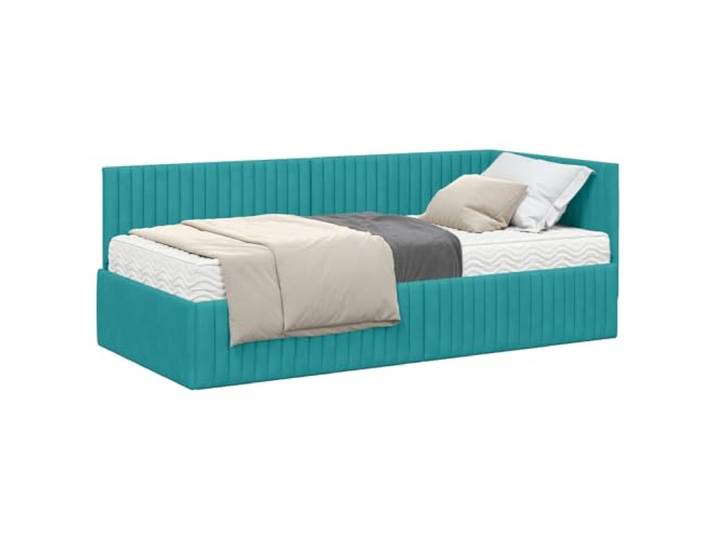 PUGYNBK Eckbett aus Samt mit Matratze, 2 Stück, Tuquesa Kopfteil an der Wand montiert, Lattenrahmen, Polyesterbezug, feste Halterung