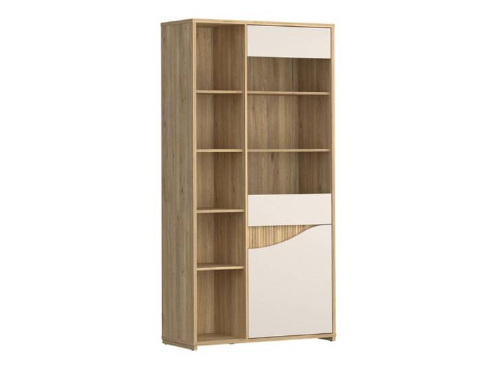 Vaisselier vitré décor tasseaux bois et sable avec vagues - RIVAGE Meubletmoi
