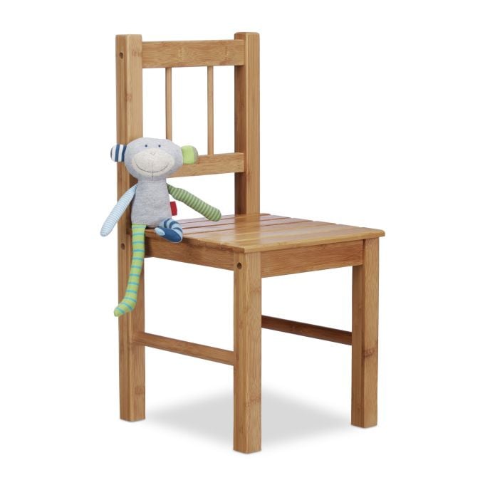 Relaxdays Kinderstoel Bamboe en Rattan, Bruin/Beige, H 57 x B 27 x D 29 cm