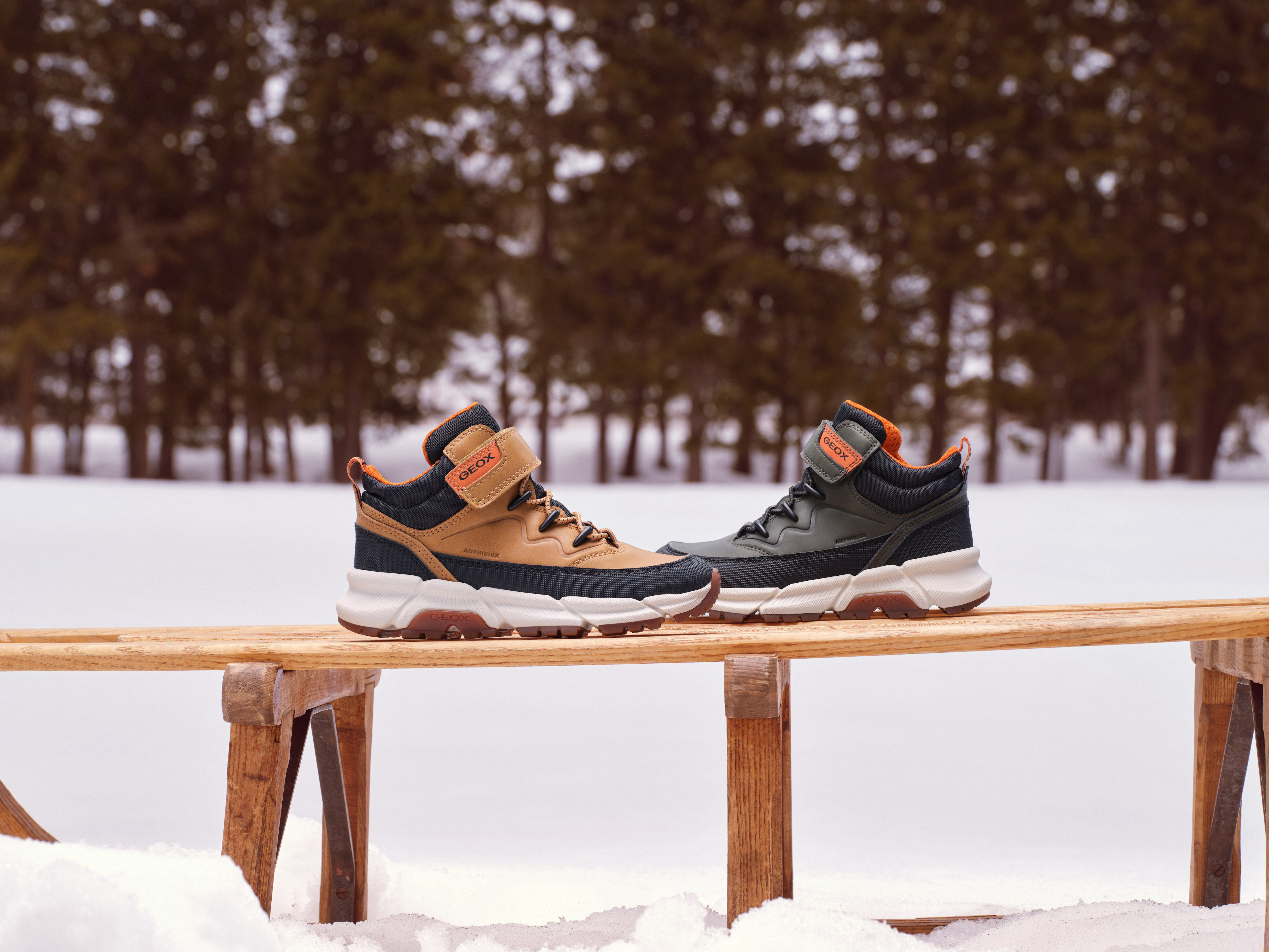 Winterboots GEOX "J FLEXYPER PLUS BOY ABX", Jungen, Gr. 40, wärmend, grün (khaki, orange), Lederimitat, Textil, Schuhe Winterboots, Sneaker mit Geox Spezial Membrane, Grössenschablone zum Download khaki, orange 40, wärmend