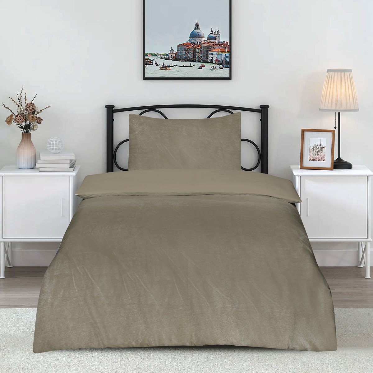 Skylark Superzacht fluwelen dekbedovertrek Taupe B/D/H: 140 x 200 cm
