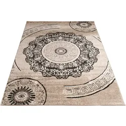 KURZFLORTEPPICH, mit Mandala-Muster, Braun, 80 x 150 cm