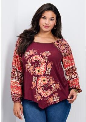 Plus Size Women's Nichola Scarf Print Top by Avenue in Port (Size 26/28)