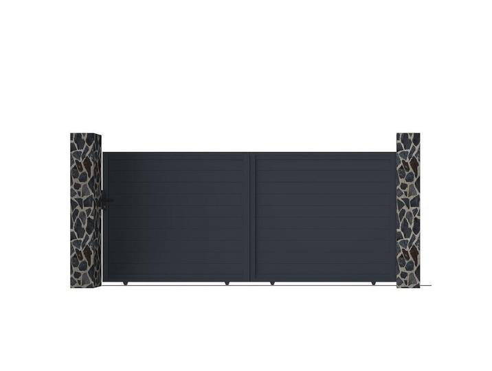 Vente-Unique Schiebetor - 348 cm x 4.6 cm - metall - anthrazitgrau Nazario, Anthrazit, Metall, Uni, Rechteckig, 348x178 cm, Gartenzubehör