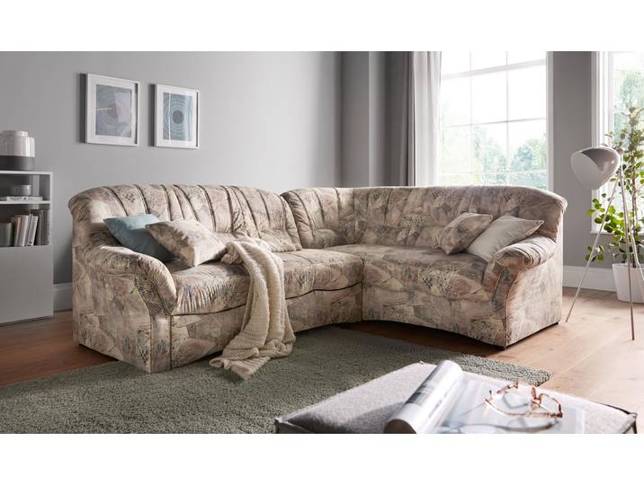 Ecksofa DOMO COLLECTION Bahia, zeitlos & elegant, Breite 256cm, bequeme Armlehnen, L-Form , braun, B:256cm H:91cm T:200cm, Luxus-Microfaser (100% Polyester), mit Muster;Struktur (100% Polyester), Sofas, Ecksofa, Microfaser, natur