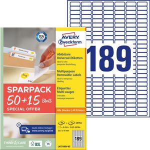 Zweckform Universaletiketten L4731REV-65, weiß, 25,4 x 10mm, ablösbar, 65 Blatt, 12.285 Stück