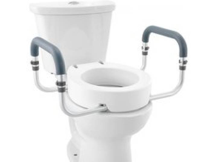 VEVOR Toilettensitzerhöhung, 88,9 mm Hoch, Tragkraft 136 kg, für Runde Standardtoiletten, Aluminium-Handlauf, mit EVA-Armlehnenpolster, für Senioren, Behinderte, Patienten, Schwangere, Mediziner