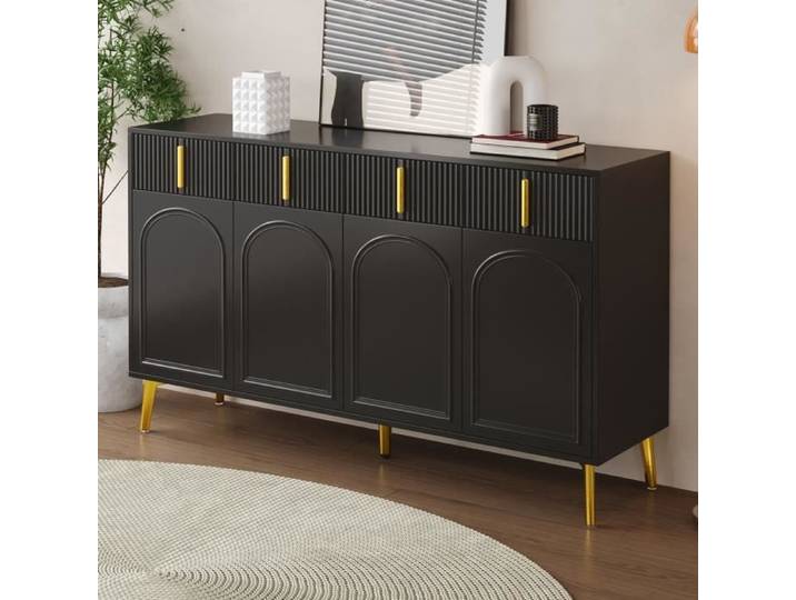 Buffet - MISNODE - 140 cm - 4 portes - 4 tiroirs - MDF Noir