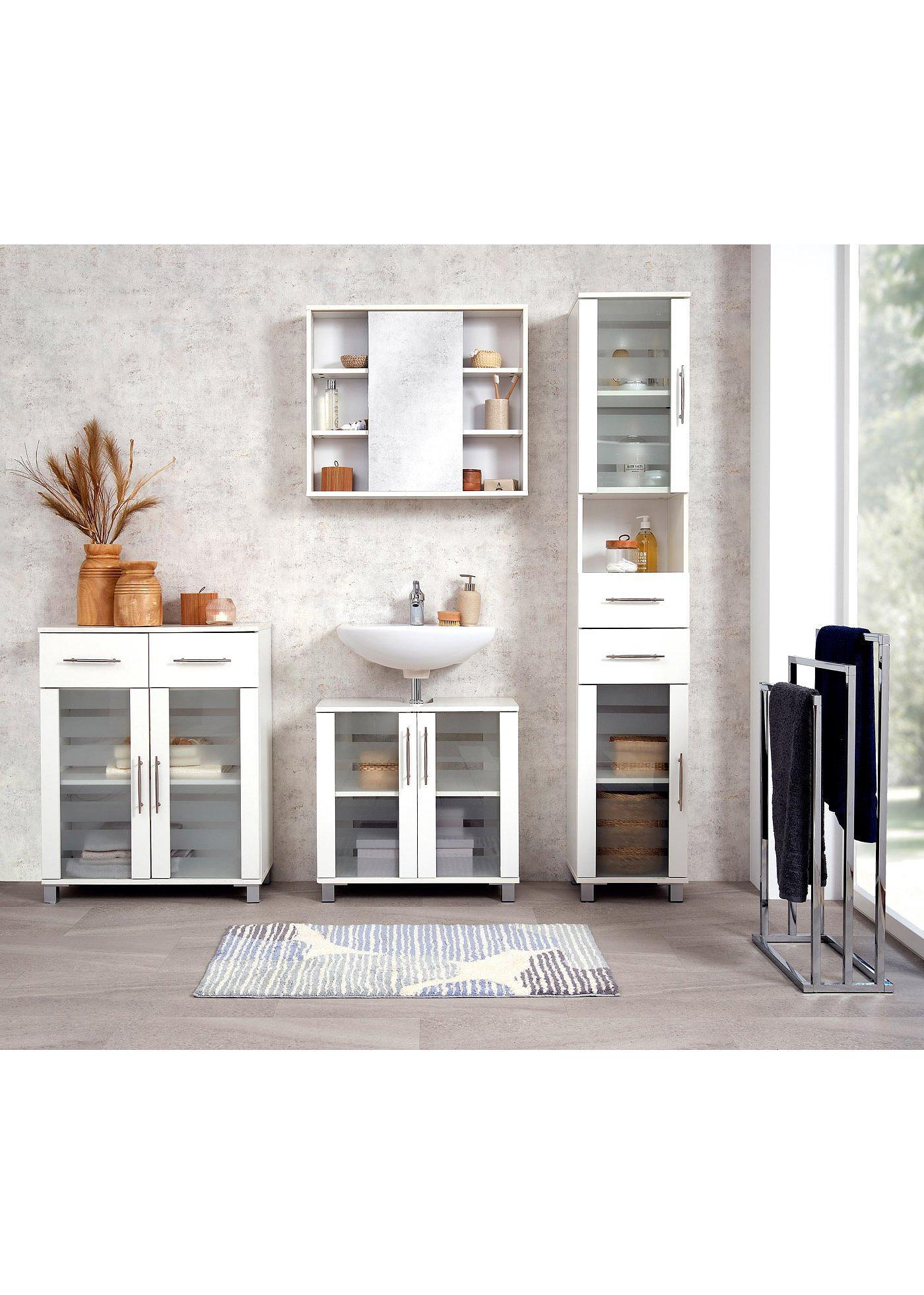 bonprix Badezimmer Schrank stehend, weiß, Gr.85x34 cm, Der Badezimmer Schrank bringt modernes Flair in jedes Bad