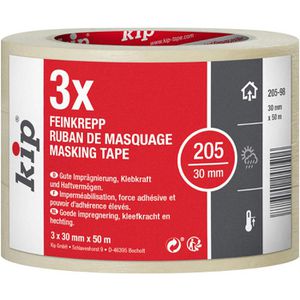 KIP Kreppband 205-98, Masking Tec, Feinkrepp, 30mm x 50m, für Innen und Außen, 3 Rollen