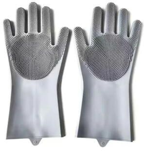 Uplift Essentials Magic Silicone Pet Bathing & Massage Gloves (Pair) grey