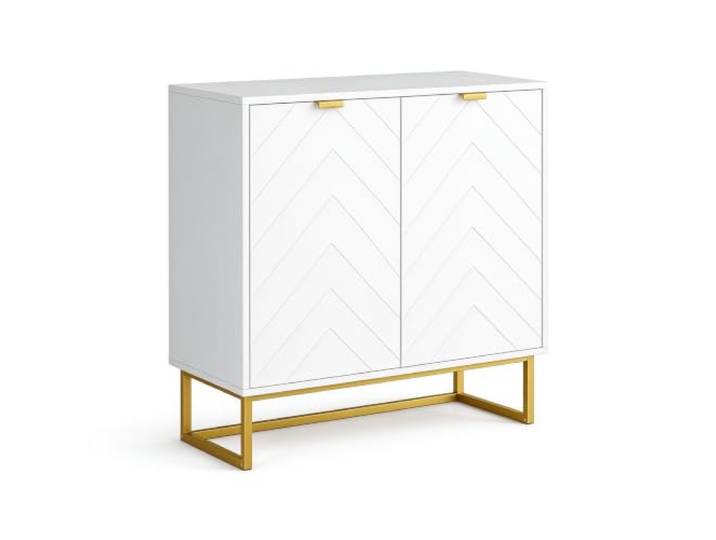GarveeHome Sideboard Weiß Buffetschrank Mit Fischgräten Türen Holzakzenten Ablage Für Esszimmer Wohnzimmer Diele 80x40x77cm