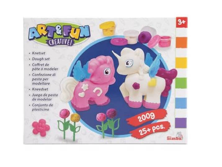 Simba 106326016 - Art and Fun Knetset Einhorn, 4X 50g Knete, 2X Einhorn-Form, Zubehör, ab 3 Jahre