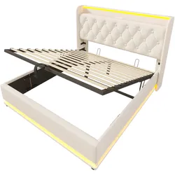 STILVORA Polsterbett aus PU, Weiß, 140x190 cm, LED, USB-C, Stauraum