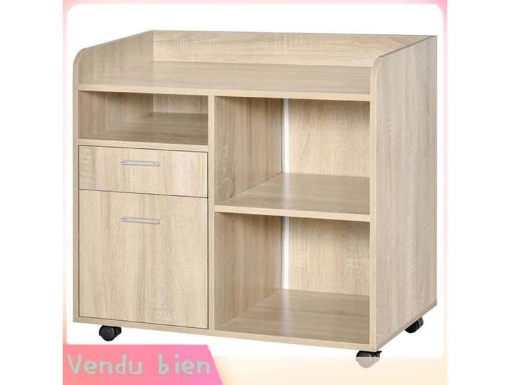 LIA Support imprimante caisson roulant bois chêne clair 80x40x72cm