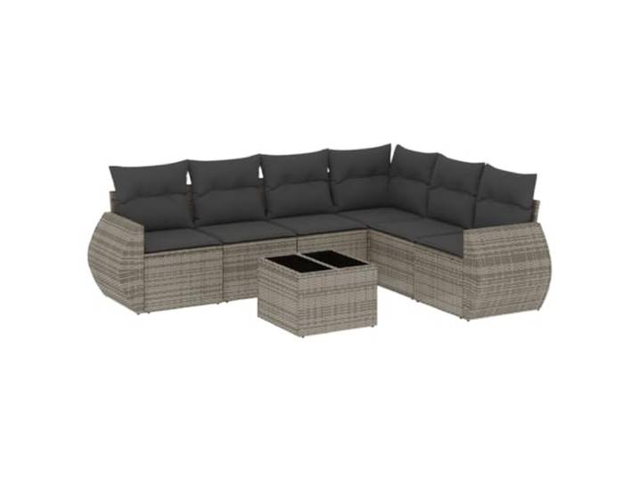PUGYNBK 7-teiliges Sitzgruppe Rattan PE grau mit Kissen Tisch aus gehärtetem Glas, abwaschbar abnehmbare Bezüge, modulares Design, komfortable Polsterung