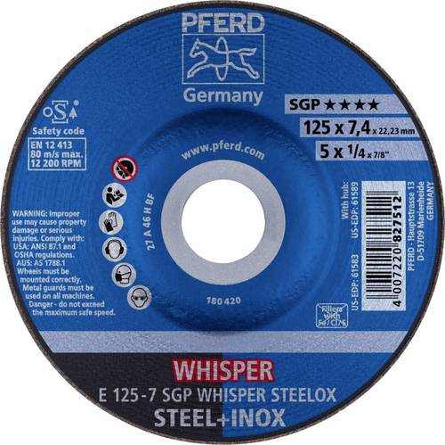 Schruppscheibe SGP WHISPER STEELOX D125xS7mm gekr.STA Bohr.22,23mm PFERD