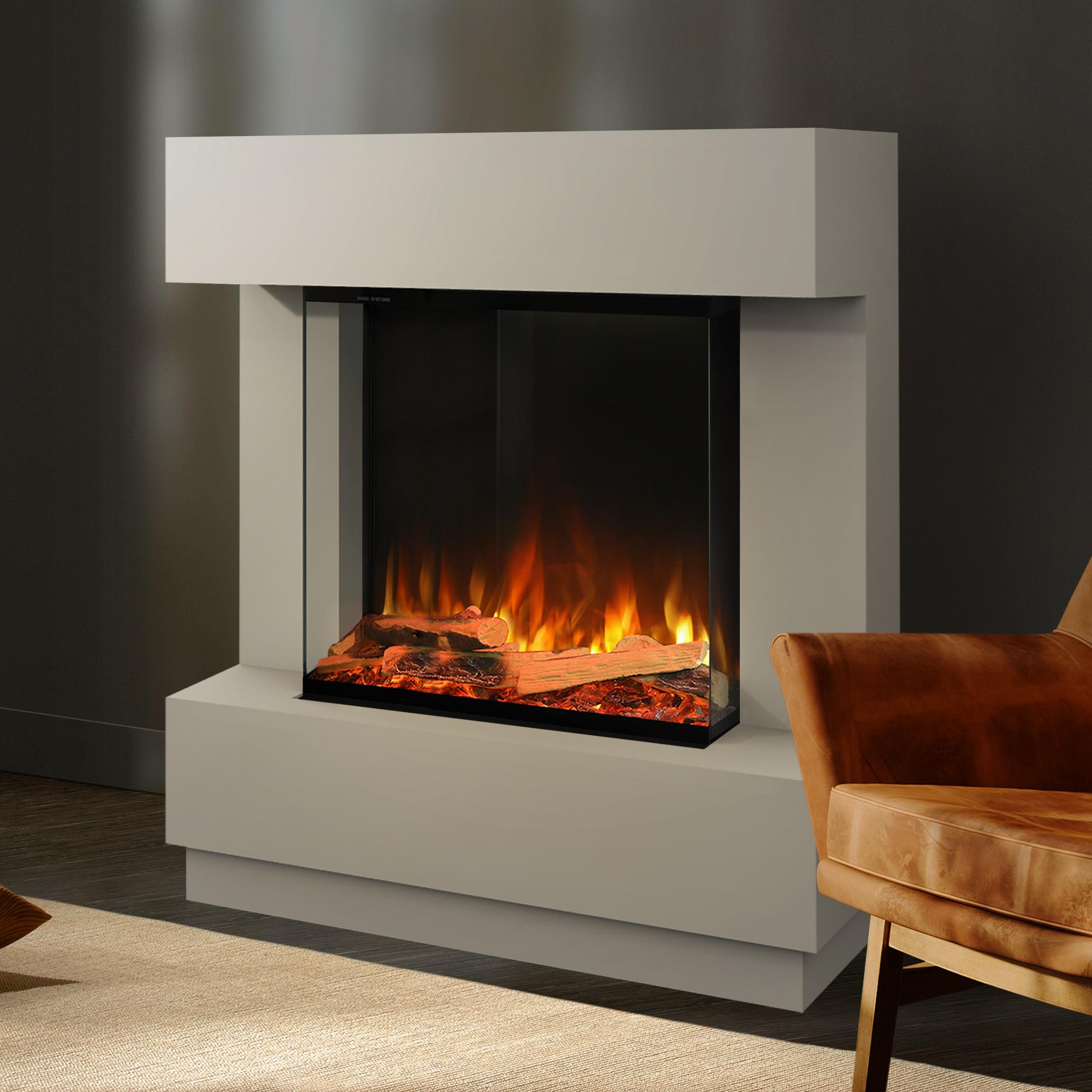 Noble Flame AURORA [Stand-Elektrokamin]: Seidengrau - smoky dark / Rauchquarz
