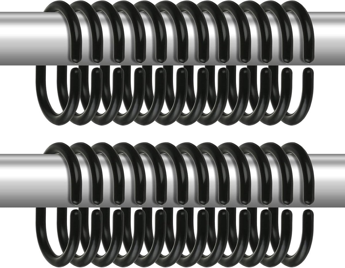 Set van 24 zwarte douchegordijnringen