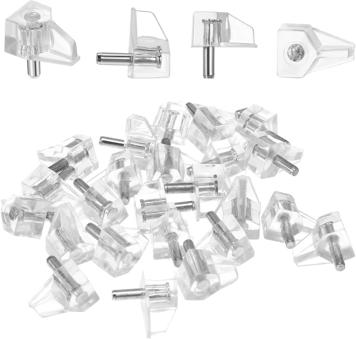 SnelShoppen Pack van 20 Transparante Inlay Plankhouders met Stalen Pen voor Kasten en Rekken, 3 mm