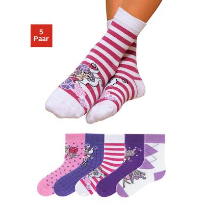 Socken H.I.S "Bunte Kindersocken, unterschiedlich gemustert", Mädchen, Gr. 35-38, Sockengröße, lila (lila, pink), Baumwollmischung, gemustert, Socken Socken, in 5 farbenfrohen Feen-Designs