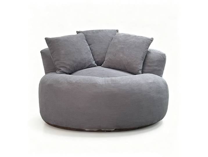 Fauteuil pouf rond en corduroy gris rembourrage mousse sans montage pour intérieur