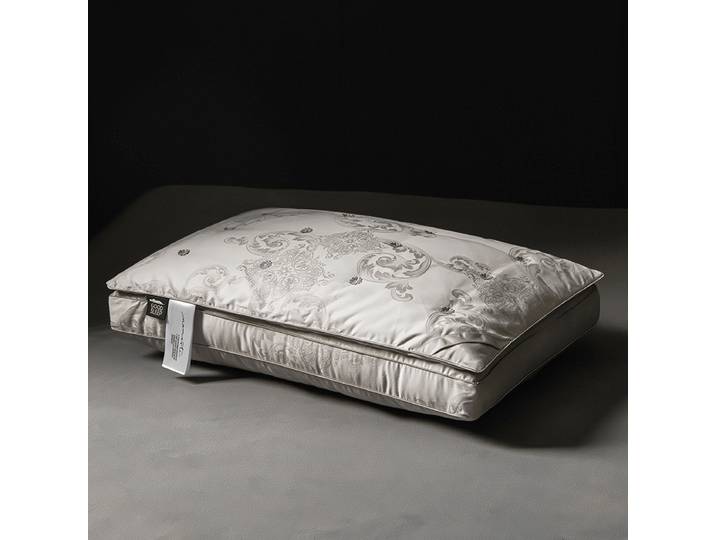 Oreiller en Soie Jacquard Satinée Pur Coton 48*74cm, Remplissage en Soie de Mûrier, Anti-Acariens, Doux et Moelleux, pour Hôtels et Literie