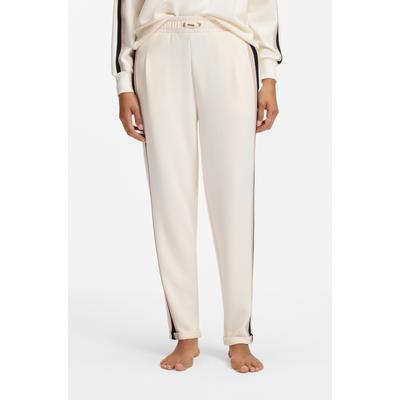 Sweathose BOSS "Mirage_Pants Tapered", Damen, Gr. L, N-Gr, open weiß 118, Modal, Obermaterial: 49% Modal, 43% Polyester, 8% Elasthan, bequem lang, Hosen Sweathose, elastischer Bund, kontrastfarbene Streifen