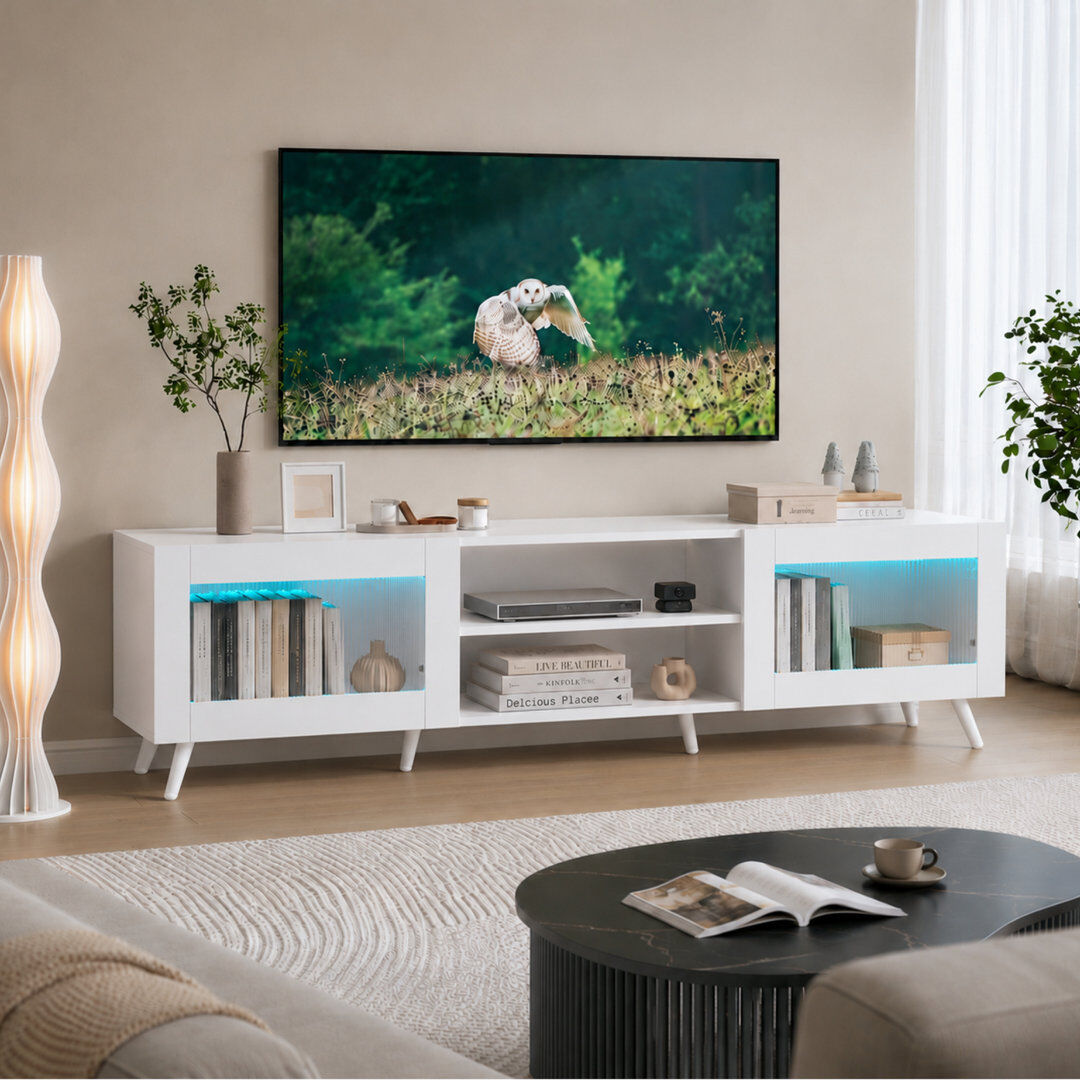 Metro Agnon TV Stand with Storage and Cable Management, Media Unit for TVs up to 75" White 75"
