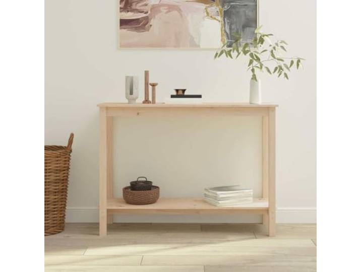 KLGBNCVE Konsolentisch 110x40x80 cm Massivholz Kiefer Schmaler Flurtisch Massives Kiefernholz, natürliche Aststellen, 110x40x80 cm, schmale Konsole, stabiler Holzrahmen, mit Montageanleitung