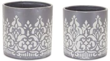 Ornate Metal Planter (Set of 2) by Melrose in Grey White