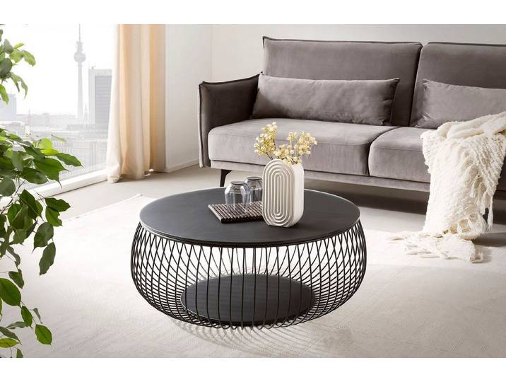 SalesFever Couchtisch Coffeetable Wohnzimmertisch im minimalistischen Stil, 10 mm starke Klarglasplatte mit Marmordruck