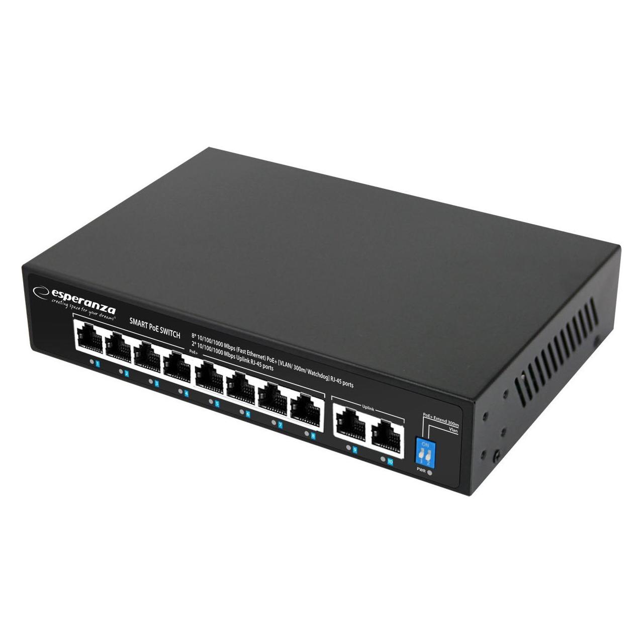 Esperanza 8 PoE + 2 UPLINK PORT ETHERNET SWITCH 10/100/1000 MATRIX (10 Ports) (ESPERANZA)