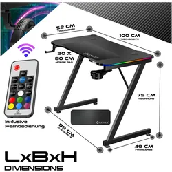 Kesser Gaming Schreibtisch mit Getränkehalter Ergonomischer Gamer Tisch, Gaming Tisch, Schwarz