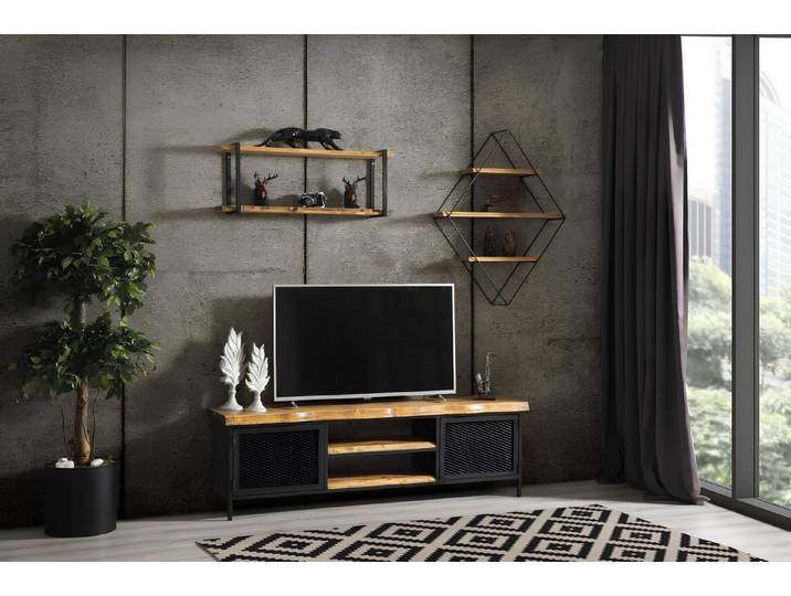 Xlmoebel Wohnwand Pionierzeit Möbel Holz Sideboard mit Schrank und Regal, (2-St., Wohnwand), Hergestellt in Europa