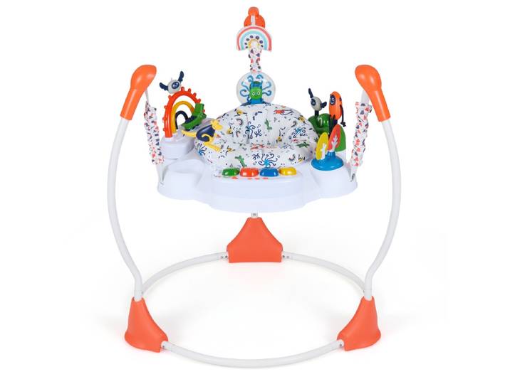 Activiteitencentrum voor Baby's Springstoeltje en Wipstoeltje met 6 Interactieve Speeltjes in 3 Standen Verstelbaar en 360° Draaibaar Speelblad-Oranje