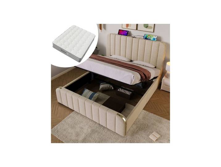 Cadre de lit 180x200 avec rangement hydraulique tête capitonnée et chargeurs USB intégrés