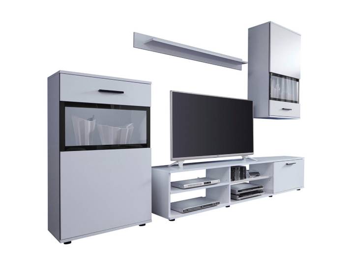 Boxxx Wohnwand, Schwarz, Weiß, Glas, 2 Fächer, 231x182x38 cm, Wohnzimmer, Wohnwände, Anbauwände