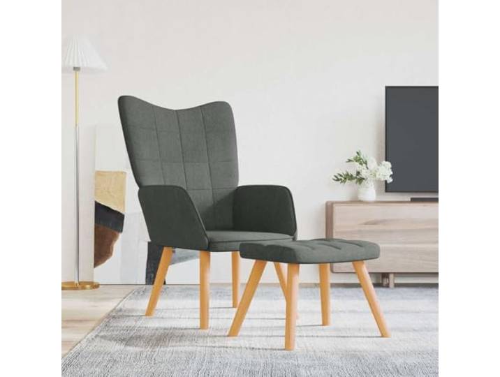 HEFZGDB Relaxsessel mit Hocker Dunkelgrau Stoff Moderner Wohnzimmersessel mit Fußhocker und Stahlrahmen Bequeme Polsterung Langlebig Stabil Sofasessel