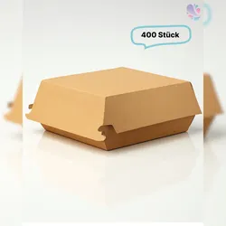 Blanc HYGIENIC Hamburger-Box groß 400 Stk, to go, take away, biologisch abbaubar, natürliches Design, weiße Innenschicht