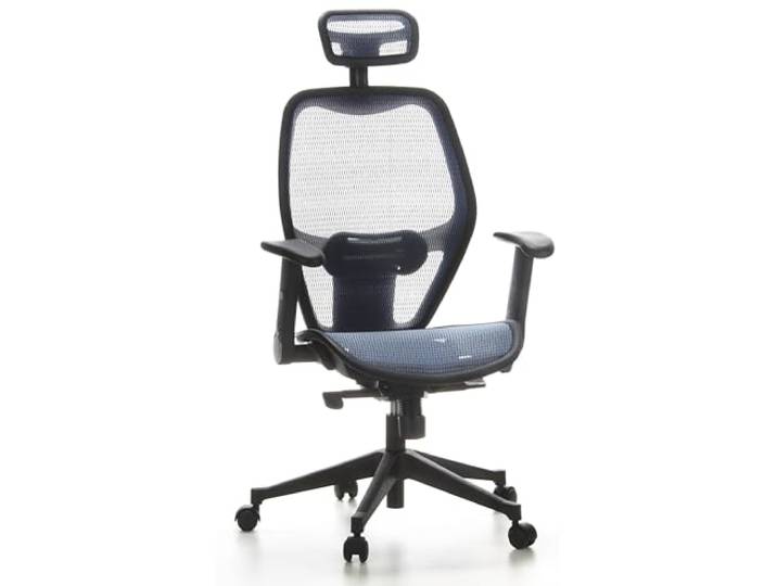 hjh OFFICE 653060 Profi Bürostuhl AIR-Port Netz Blau Drehstuhl mit Lordosenstütze, Armlehnen klappbar & verstellbar
