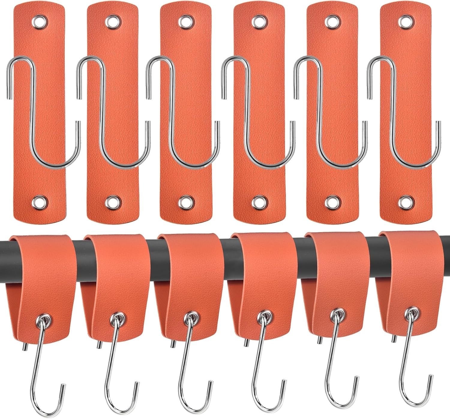 12 stuks S-haken met leren lus voor kleding, keuken en badkamer, 13,2 x 3 cm