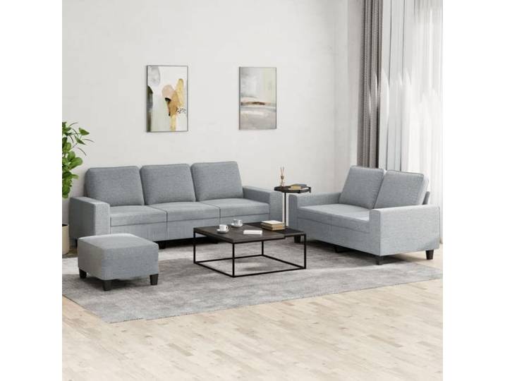 Ensemble Canapés 3 Pièces Gris Clair Tissu Salon Confortable 210x150cm