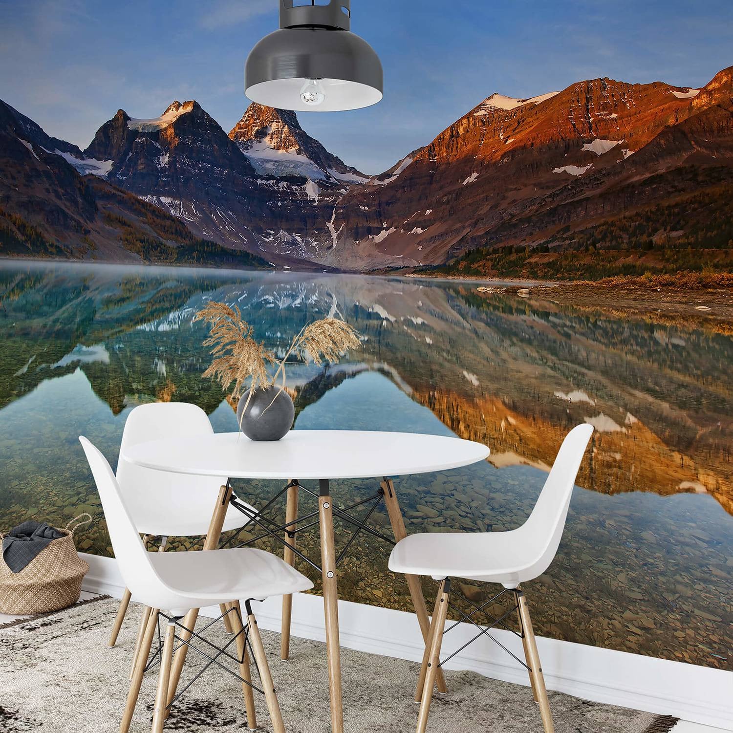 home24 Fotobehang Magog Lake Canada Landscape Multicolour Blauw