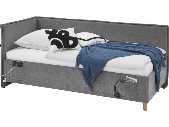 Kinderbett MEISE.MÖBEL FUN II , grau (grau, grau), B:153cm L:215cm, Betten, Kinderbett, Polsterbett wahlweise mit Bettkasten, Jugendbett inkl. USB-Anschluss