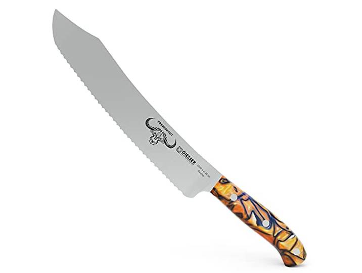 Giesser seit 1776 - Made in Germany - Brotmesser 25 cm Spicy Orange, PremiumCut Wave No 1, Wellenschliff, Acryl, exotisch, rostfrei, deutsches Grillmesser scharf