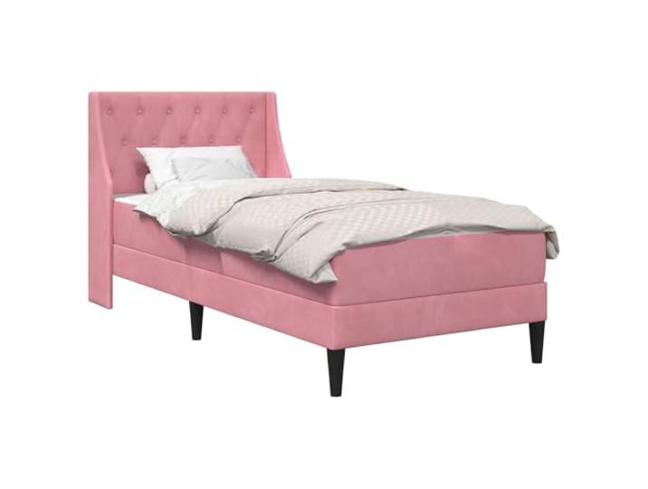 TUERYAFEK Bett Mit Matratze Rosa Samt 100x200 cm Fester Lattenrost, Fleckenresistenter Stoff, Kunststoffbeine, Einfache Reinigung