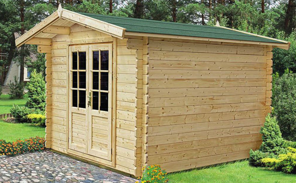 Holz-Gartenhaus 1,98 x 2,48 Meter (inkl. Dach) | Naturbelassen | Satteldach | 34 mm Blockbohlen-Haus