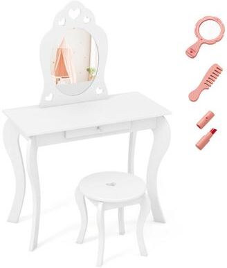 Costway Kids Princess Makeup Dressing Play Table Set with Mirror-Off White