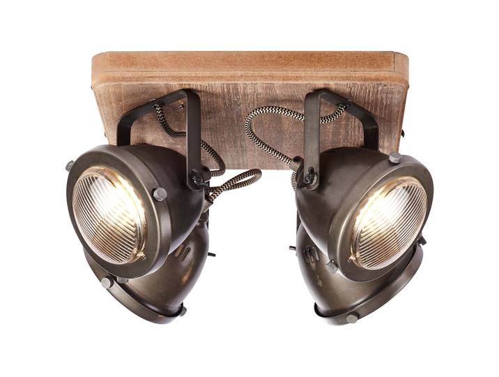BRILLIANT Lampe Carmen Wood Plaque de spot 4flg burned steel/holz 4x PAR51\, GU10\, 5W\, approprié pour les lampes à réflecteur (non incluses) Têtes orientables